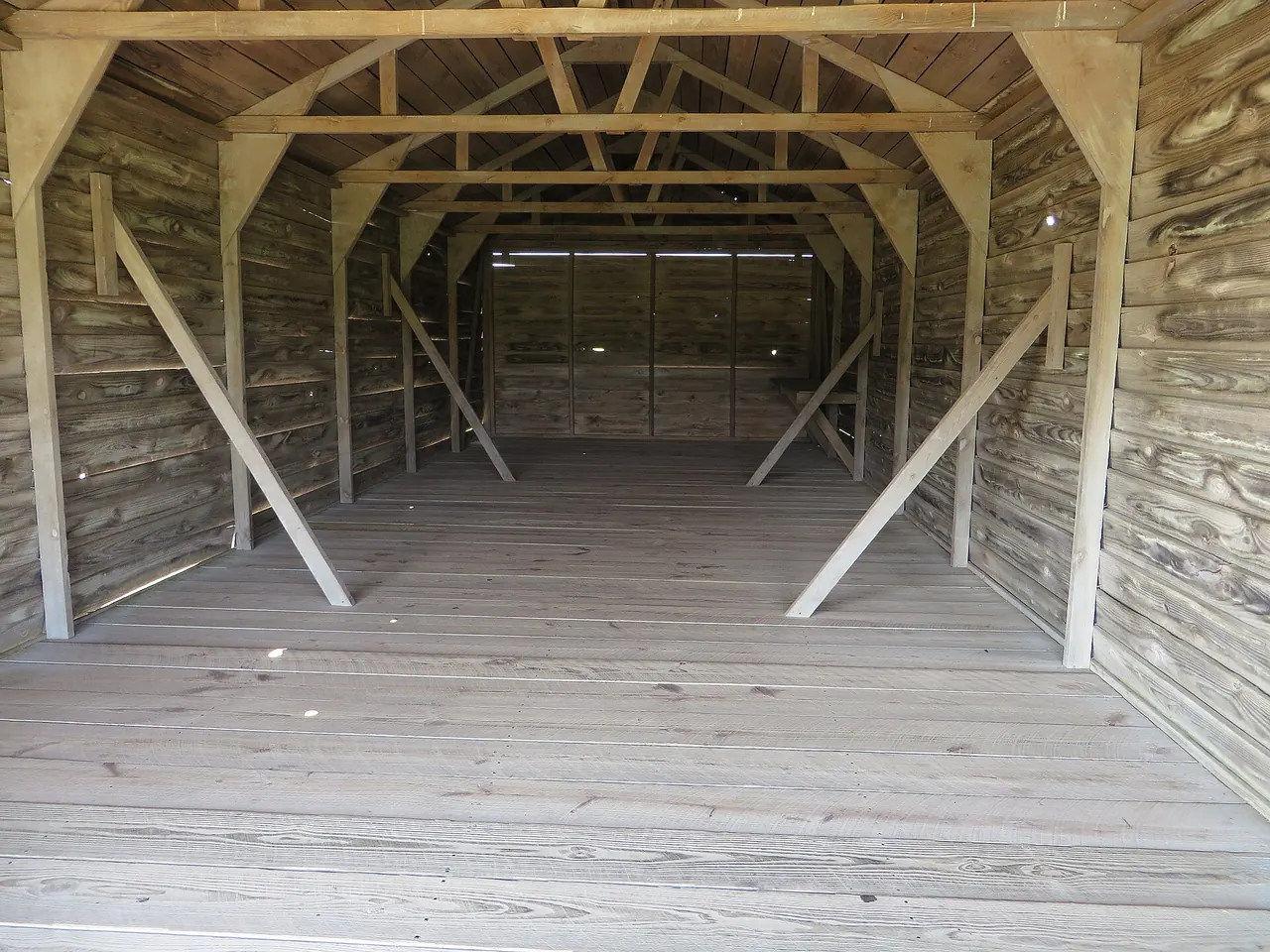 The reconstructed hangar and camp buildings at Wright Brothers National Memorial in Kill Devil Hills