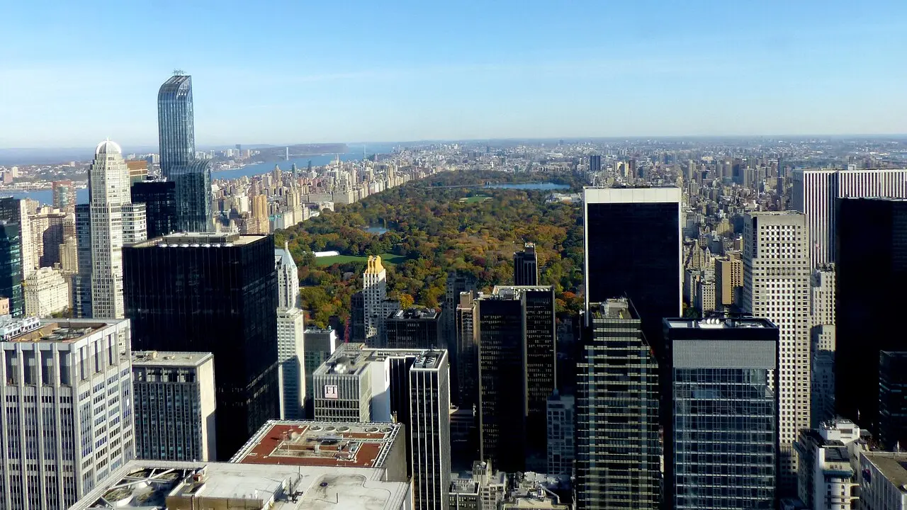 View from Top of the Rock observation deck over Central Park and the Manhattan skyline