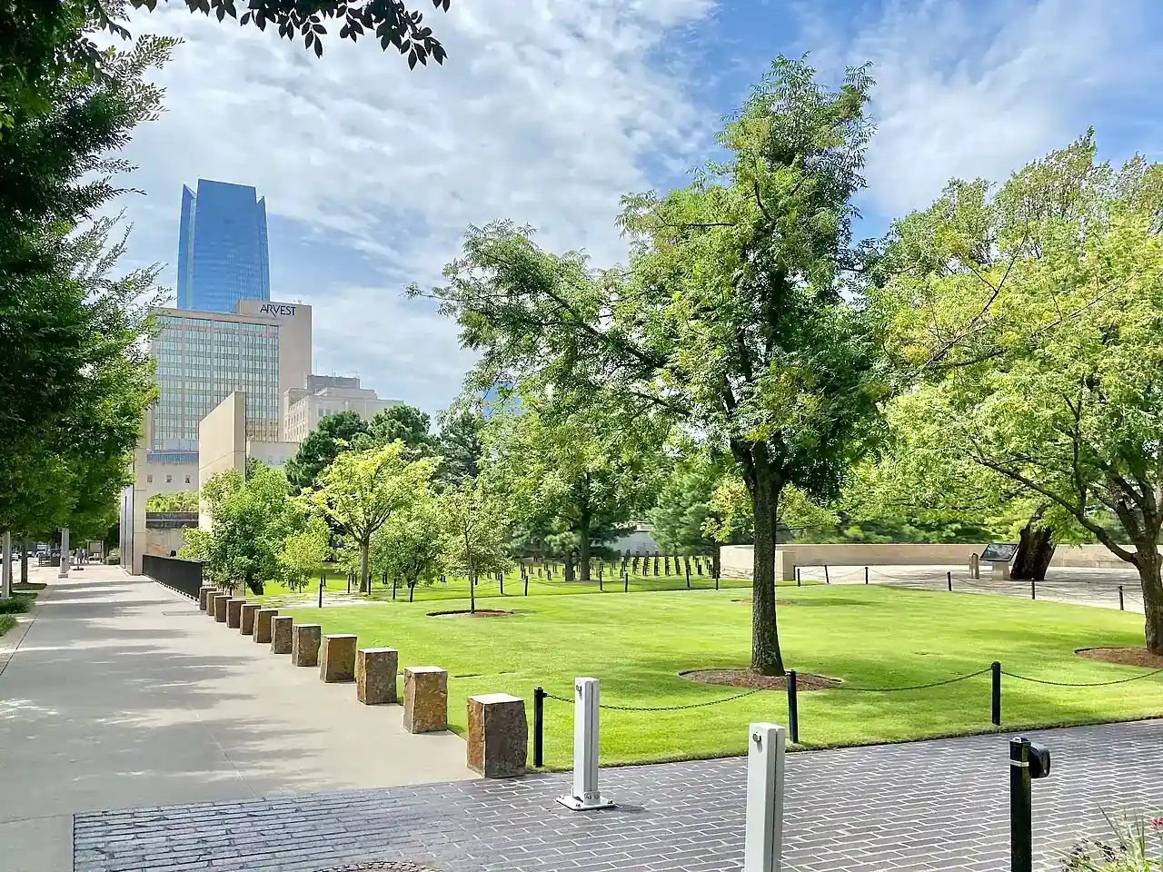 The Oklahoma City National Memorial gates and reflecting pool