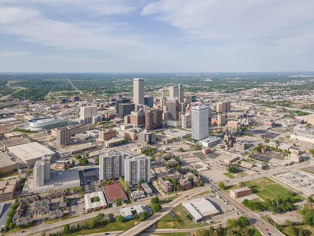 Aerial view of the Tulsa, Oklahoma skyline