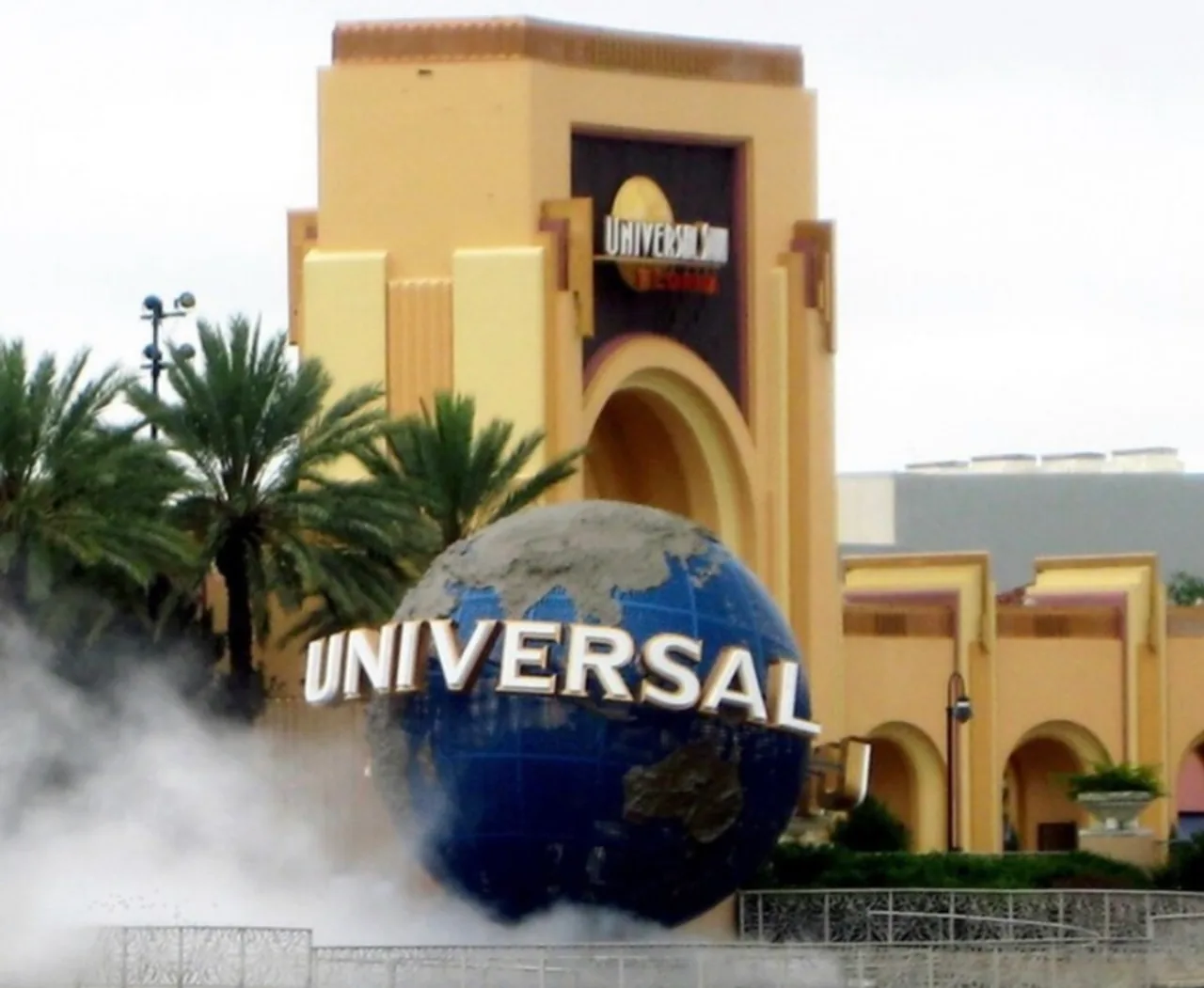 The rotating Universal globe at the entrance to Universal Orlando Resort
