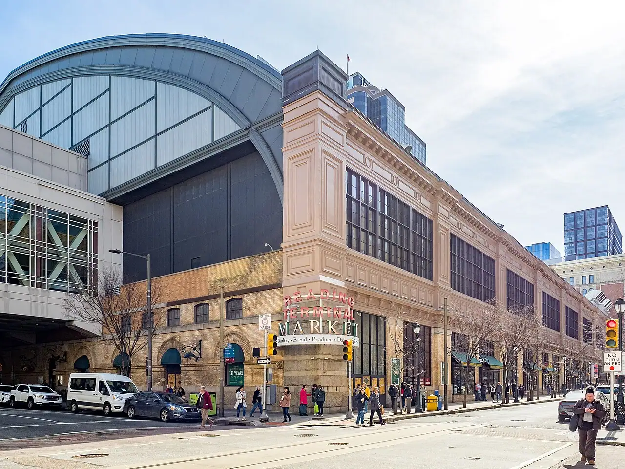 Crowds and food stalls inside Reading Terminal Market in central Philadelphia