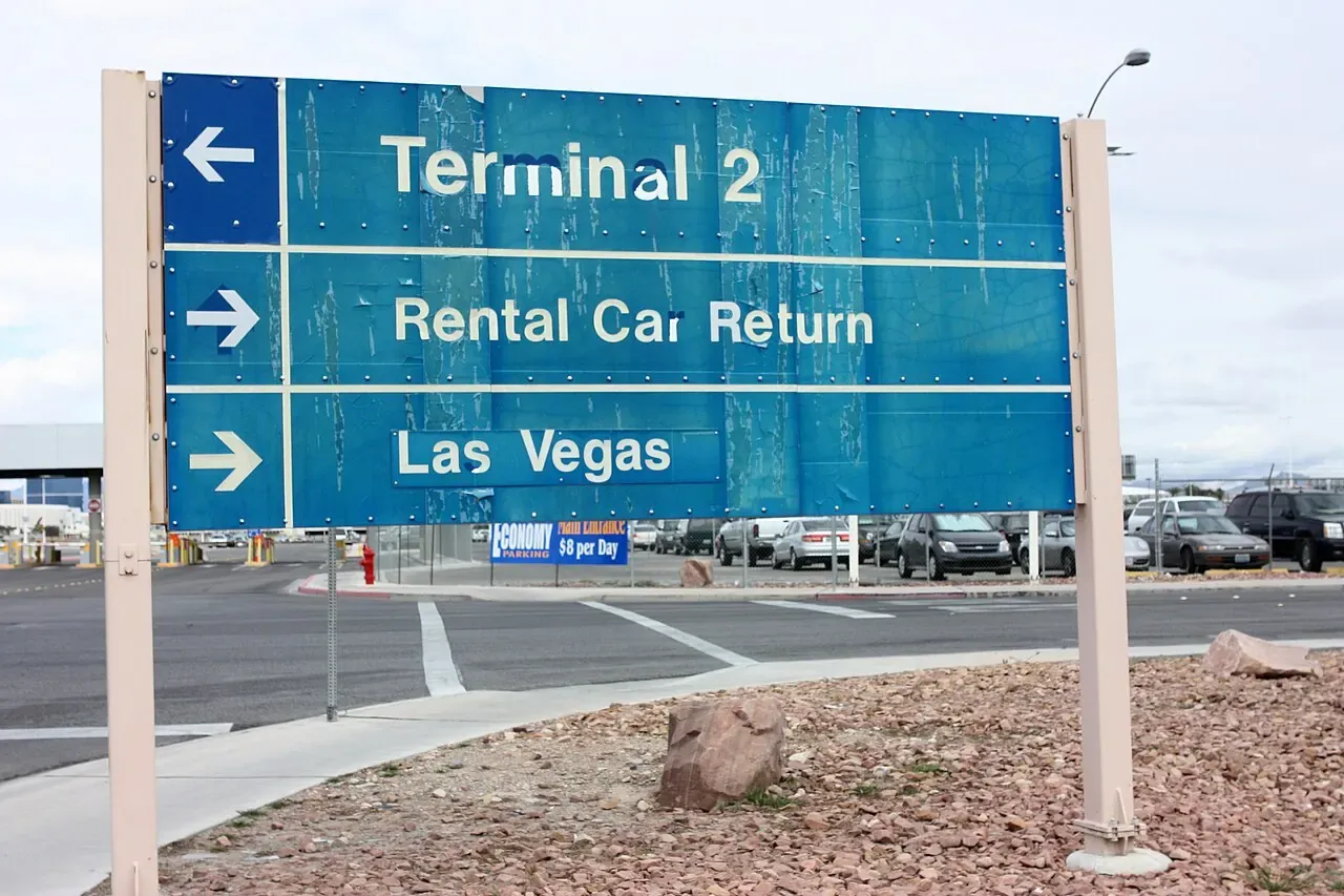 Rental car return lane at Las Vegas airport Terminal 2