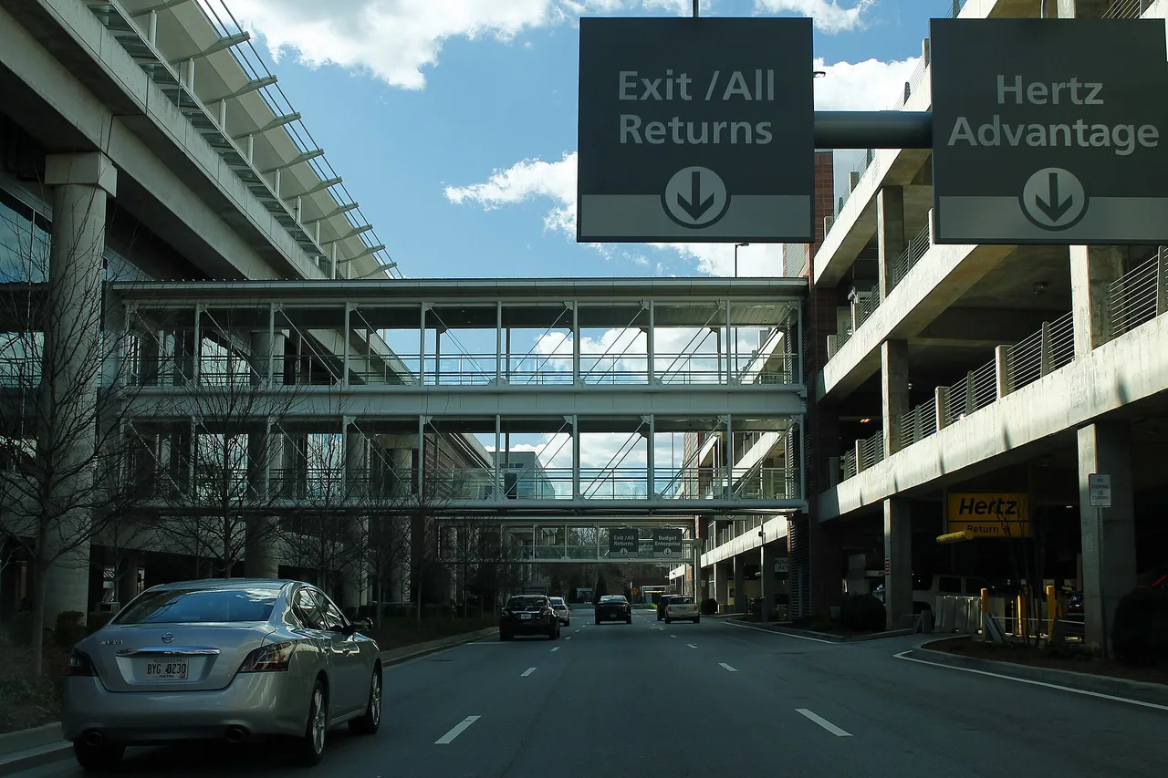 The Rental Car Center building at Hartsfield-Jackson Atlanta International Airport seen from road level