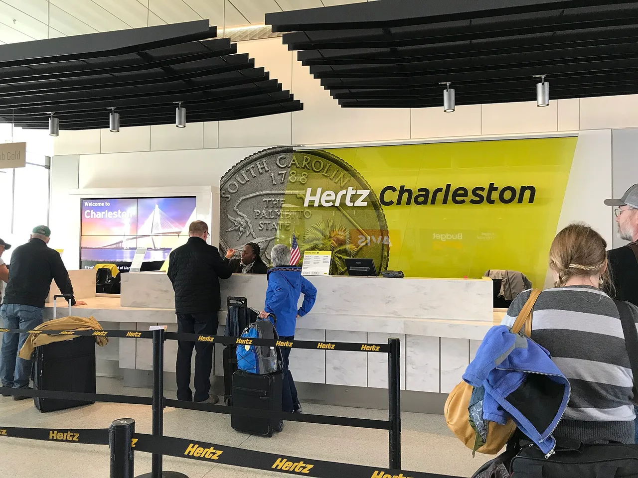 A Hertz car rental counter at Charleston International Airport