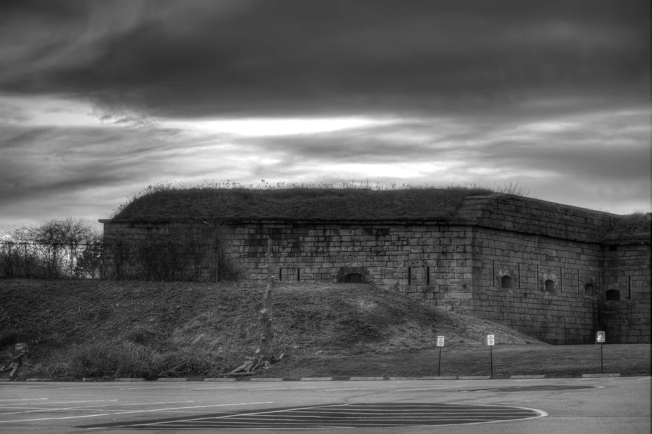 Stone walls and bastions of Fort Adams overlooking Newport Harbor