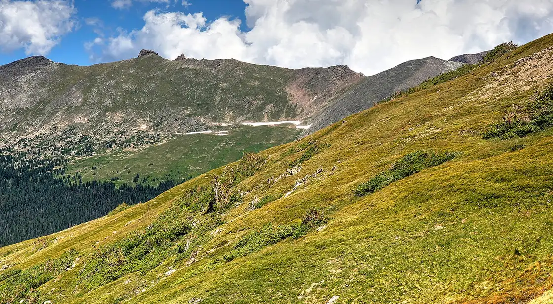 Open alpine tundra and distant peaks in Rocky Mountain National Park