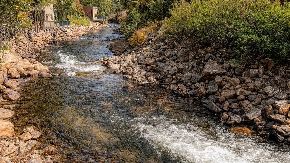 The Big Thompson River running through downtown Estes Park, Colorado