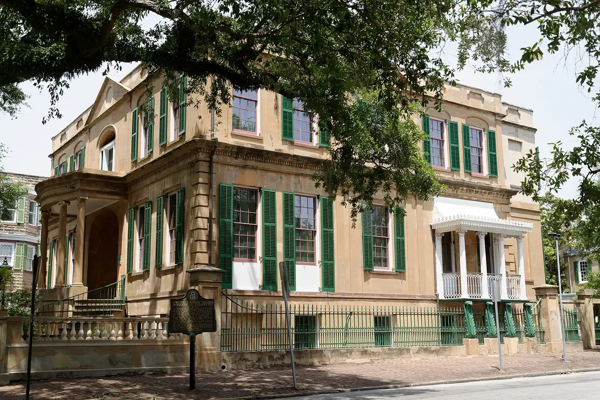 The Regency facade of the Owens-Thomas House on Abercorn Street in Savannah