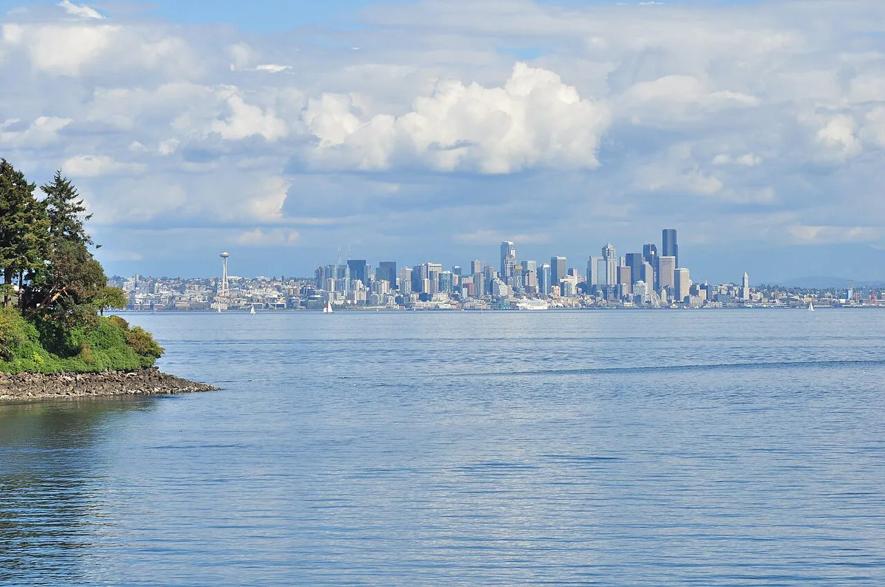 The downtown Seattle skyline seen from the deck of the Bainbridge Island ferry