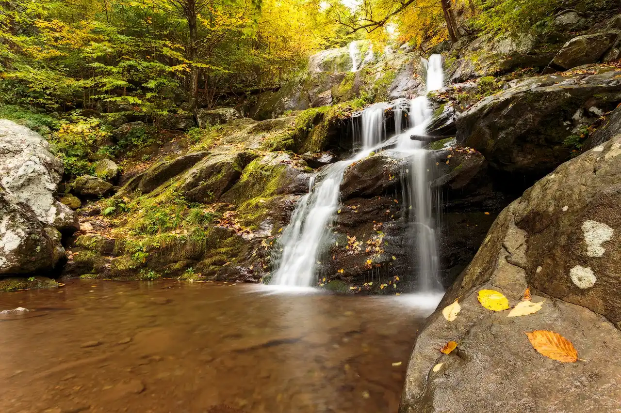 Dark Hollow Falls dropping over rocks in Shenandoah National Park