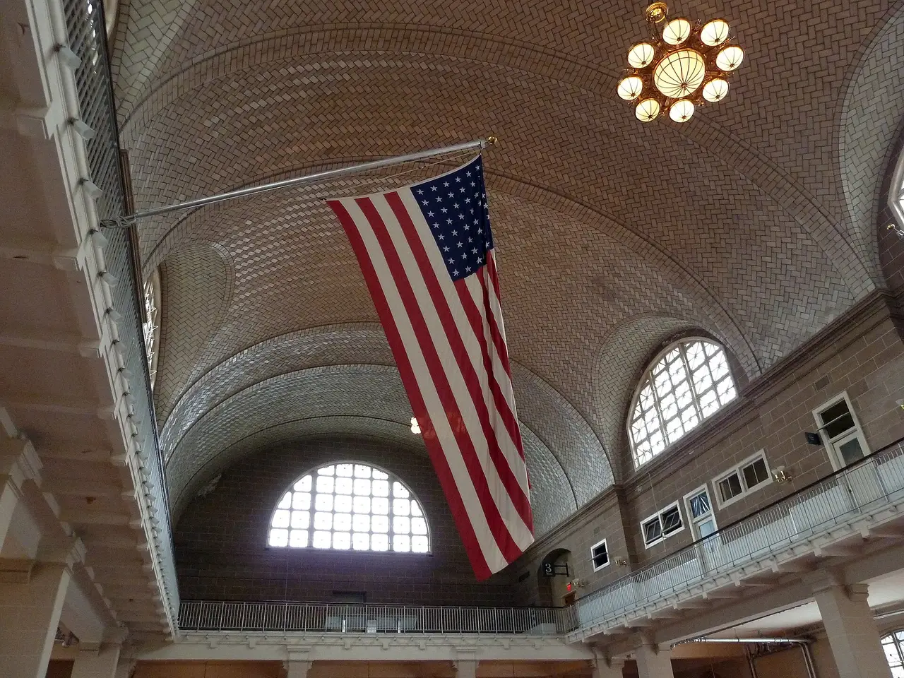 The vast vaulted Registry Room, or Great Hall, at the Ellis Island immigration museum