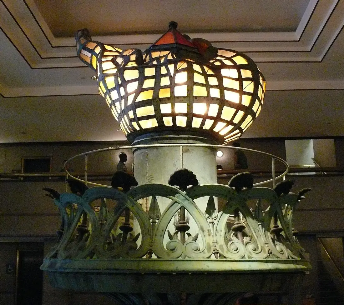 The original 1886 gilded torch of the Statue of Liberty on display in the museum on Liberty Island