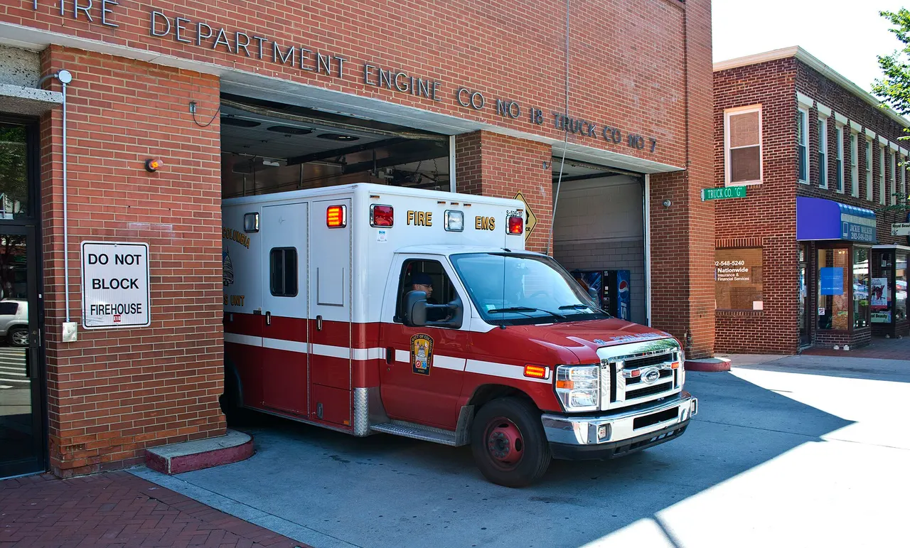 A DC Fire and EMS ambulance responding to a call on a Washington DC street