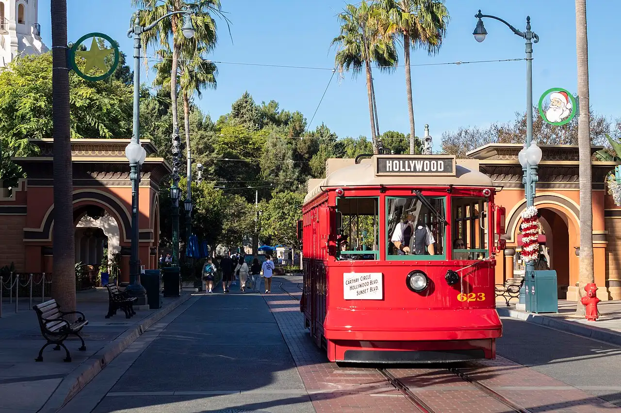 The Red Car Trolley running through Disney California Adventure Park in Anaheim