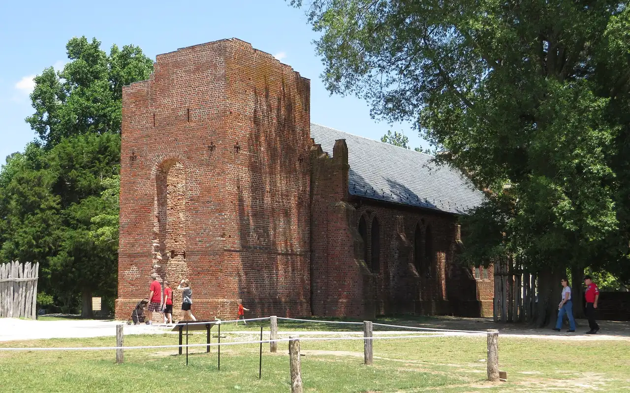 The brick tower and reconstructed church at Historic Jamestowne in Colonial National Historical Park