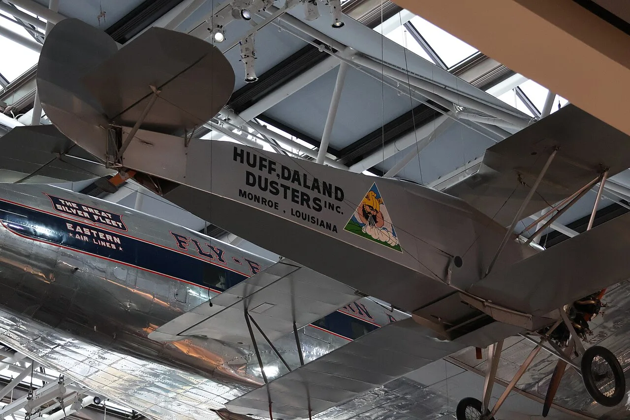 Aircraft and rockets hanging in a gallery of the National Air and Space Museum in Washington