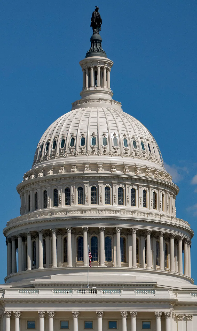 The dome of the United States Capitol seen from the West Front lawn