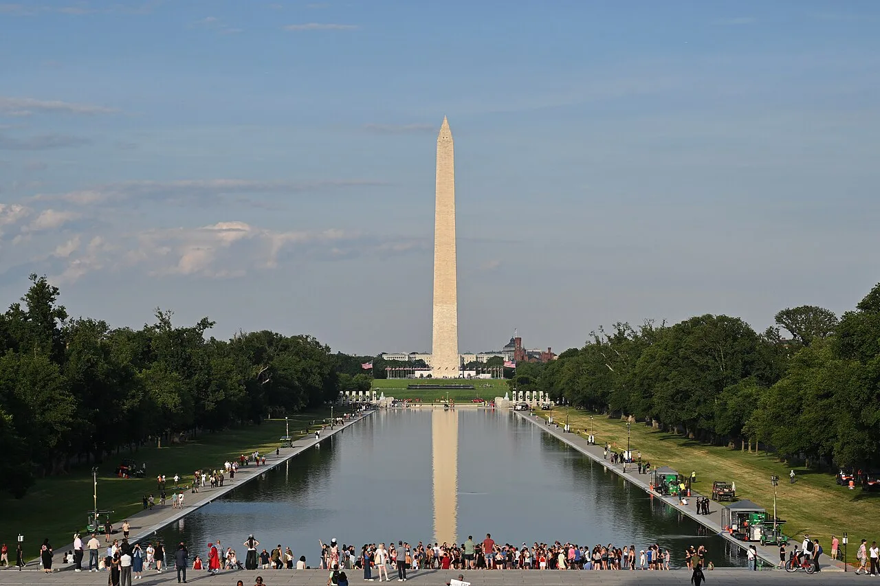 The Lincoln Memorial reflected in the Reflecting Pool at dusk
