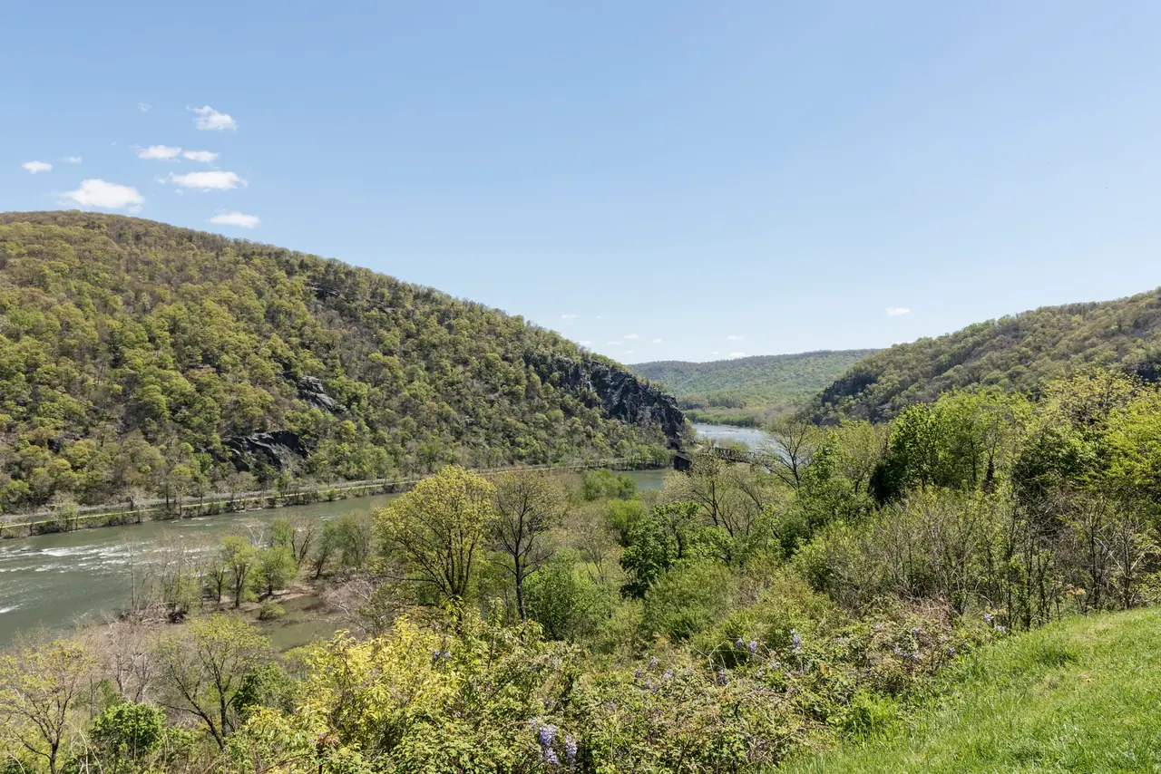 Confluence of the Potomac and Shenandoah Rivers seen from the heights above Harpers Ferry