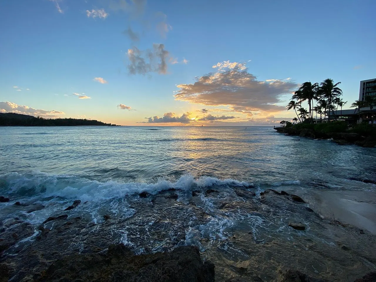 Sunset over the ocean and beach on the North Shore of Oahu