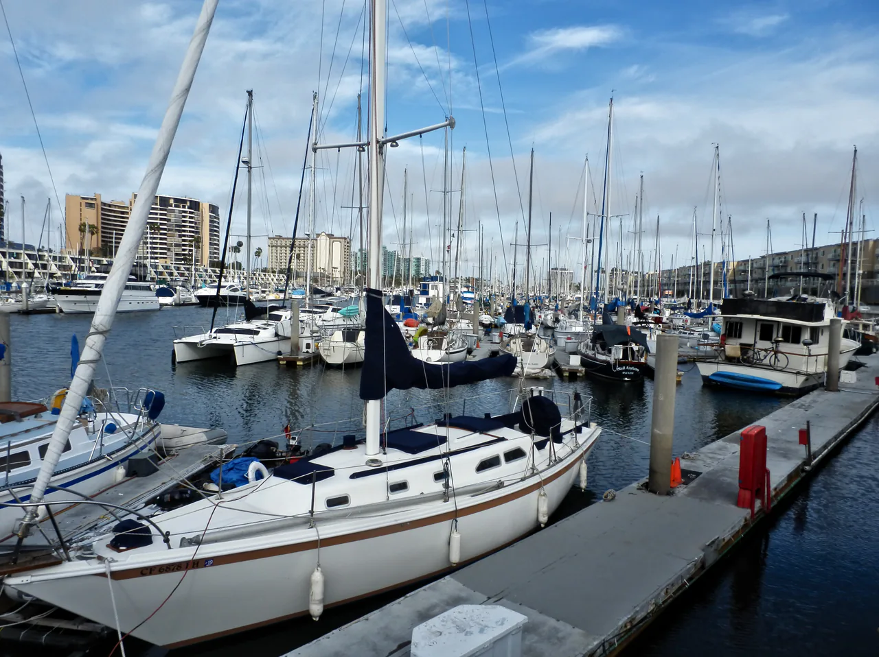 Yachts moored in the harbor at Marina del Rey near Los Angeles