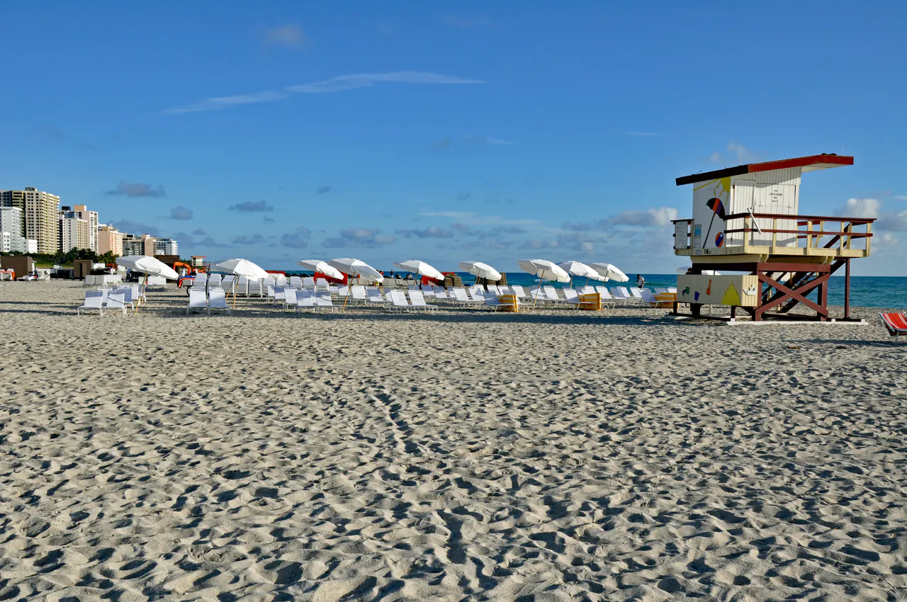 Early morning on the wide empty sand of Miami Beach