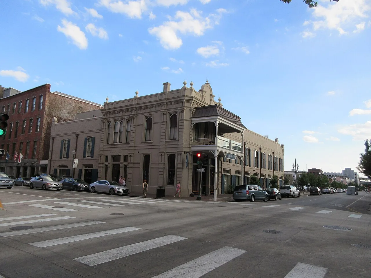 Historic brick warehouse buildings converted to hotels in the Warehouse District of New Orleans