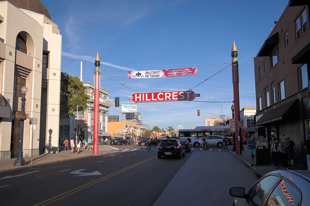 Street scene in the Hillcrest neighborhood of San Diego, next to Balboa Park