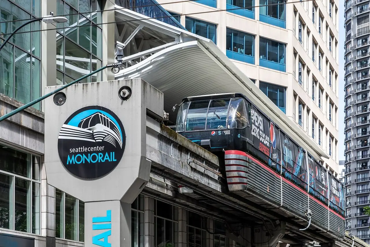 The Seattle Center Monorail train at the Westlake Center station in downtown Seattle