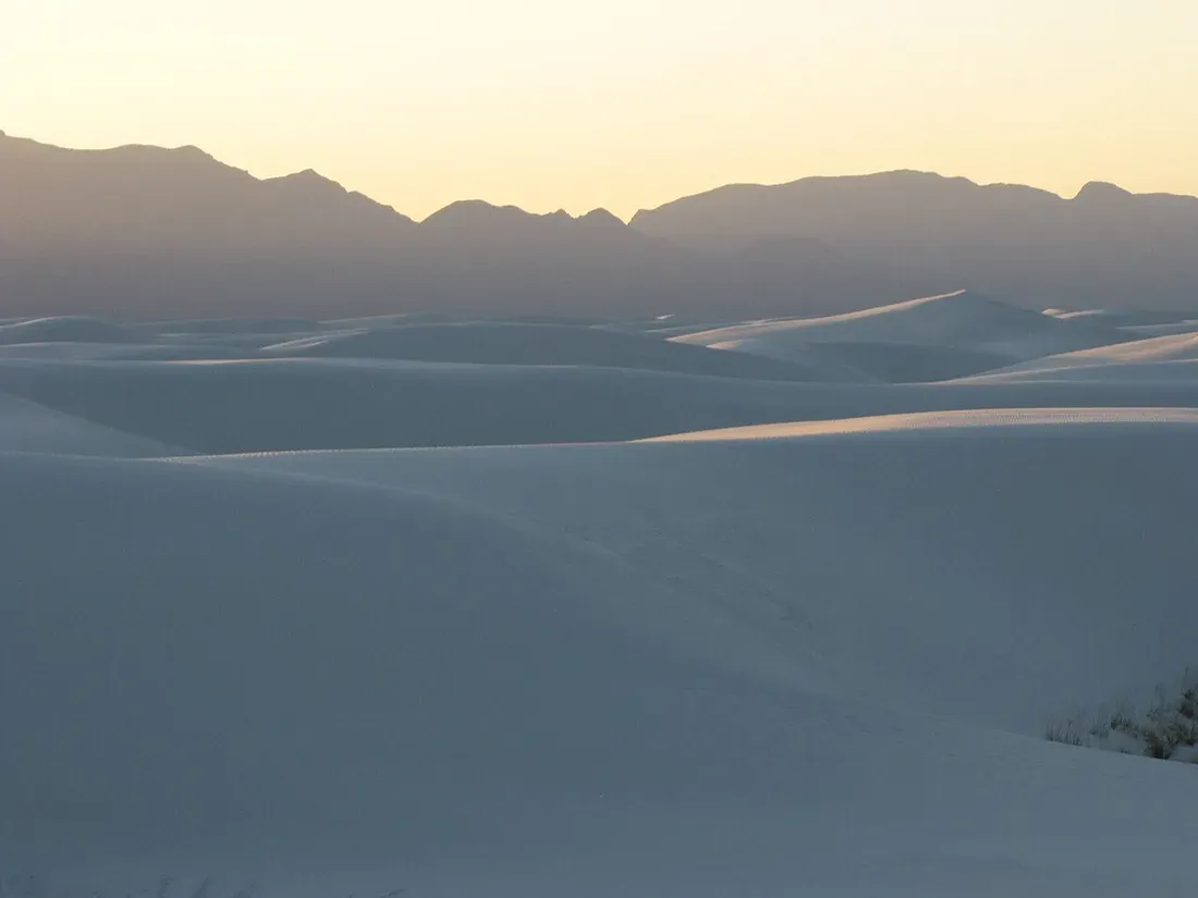 Golden late-day light on gypsum dunes at White Sands