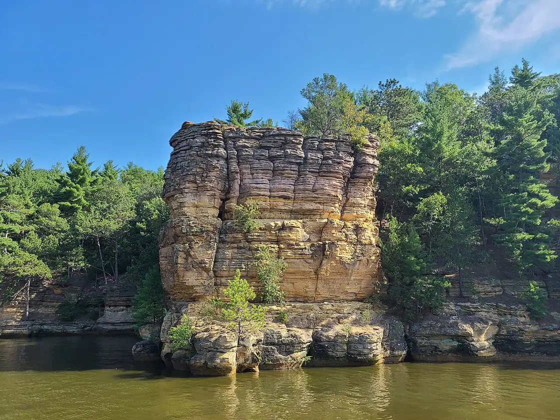 Sandstone cliffs rising above the Wisconsin River in the Wisconsin Dells