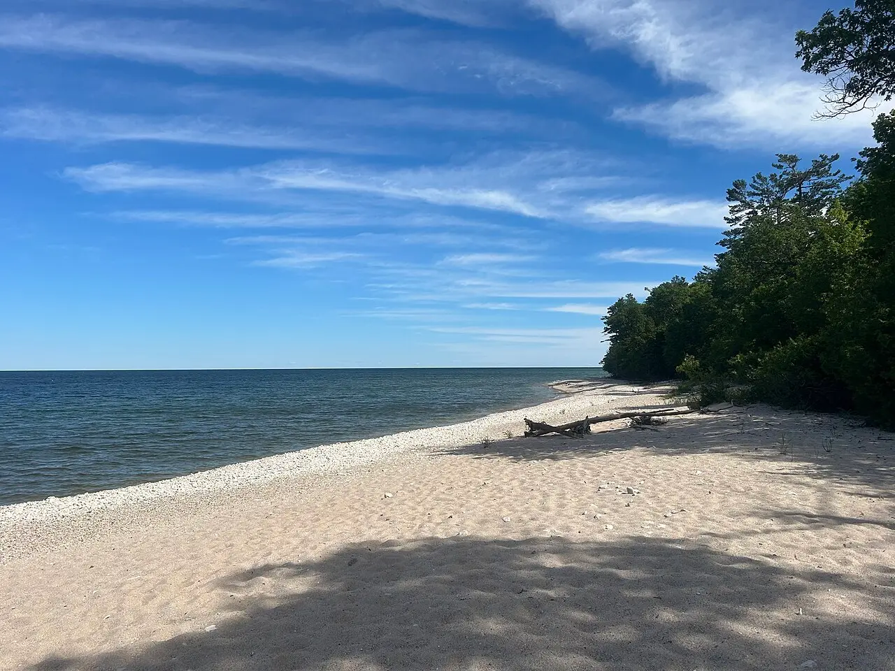 Sandy beach and open water near Northport on the Door Peninsula