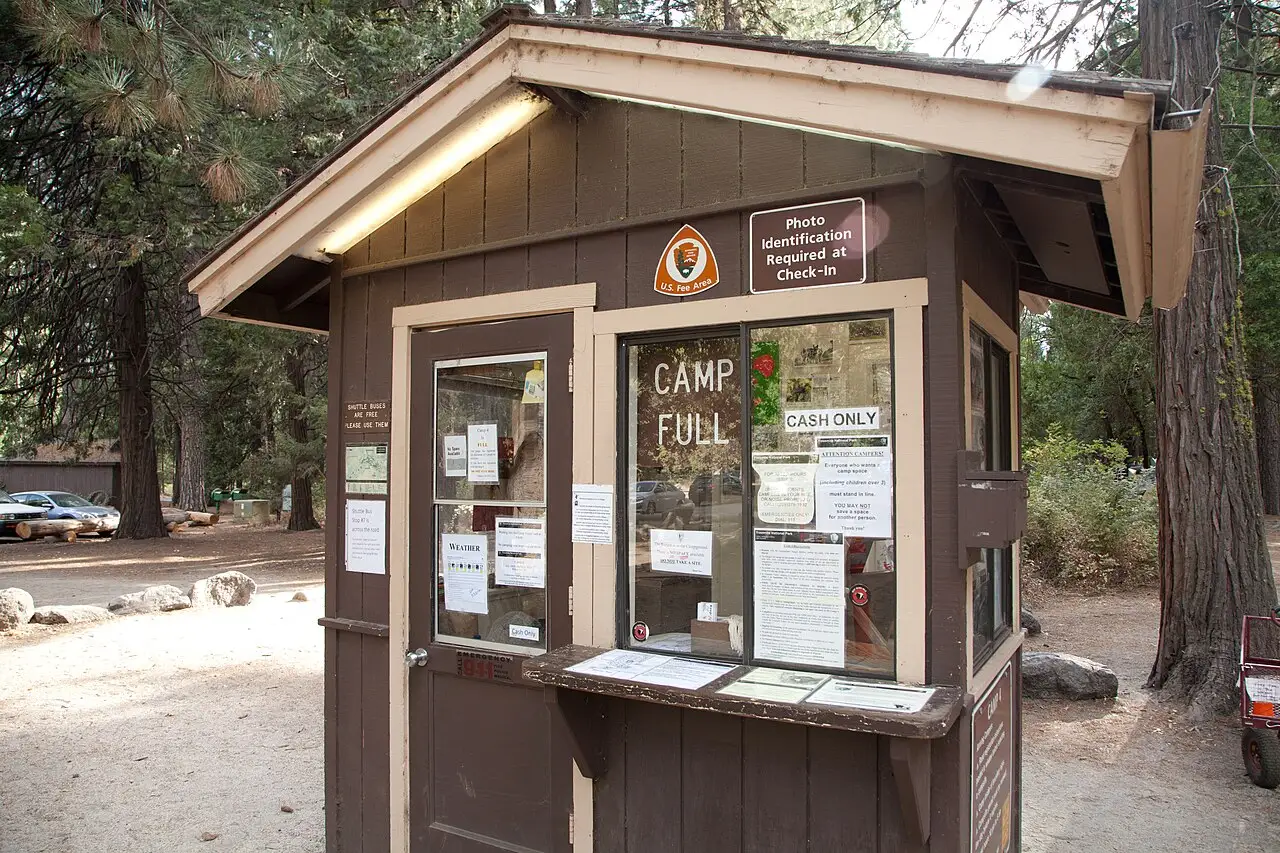 Tents and climbers' gear at Camp 4, the walk-up campground in Yosemite Valley