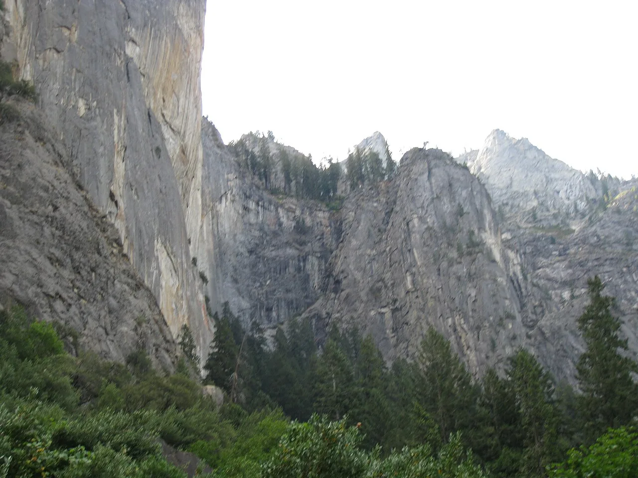 Bridalveil Fall dropping 620 feet down a granite wall at the entrance to Yosemite Valley