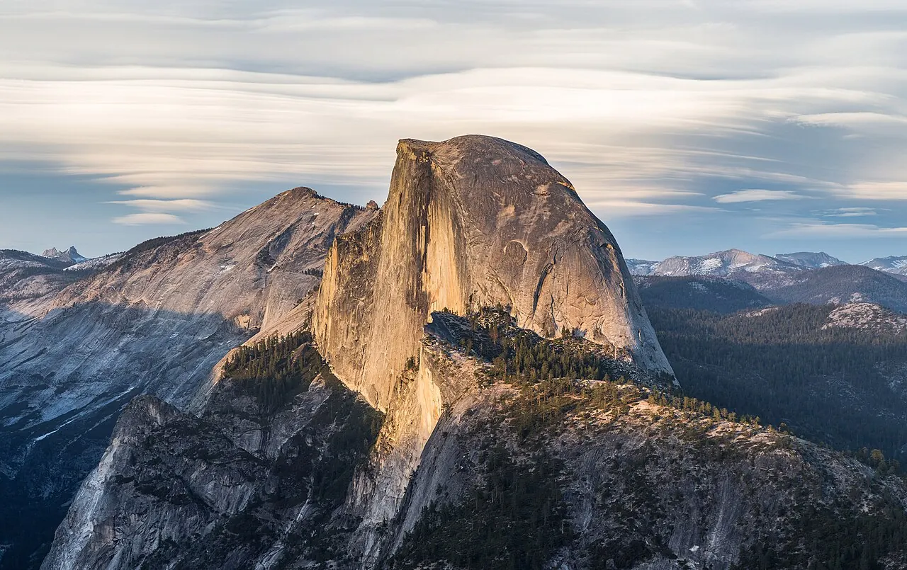 Half Dome seen across the valley from Glacier Point in late afternoon light